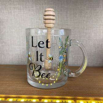 Bee Glass Cup with Honey Dipper
