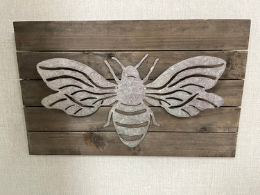 Metal Bee on Wood Sign