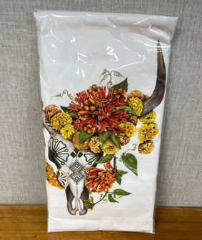 Marigold & Cow Skull Flour Sack Kitchen Towel