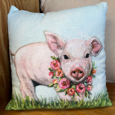 Floral Piglet Throw Pillow