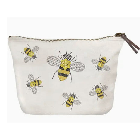 Bee Embroidery Canvas Pouch