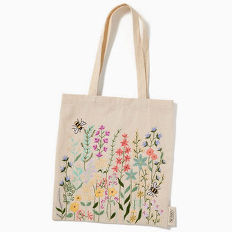 Bees & Blooms Embroidered Tote Bag