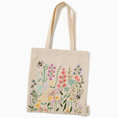 Bees & Blooms Embroidered Tote Bag