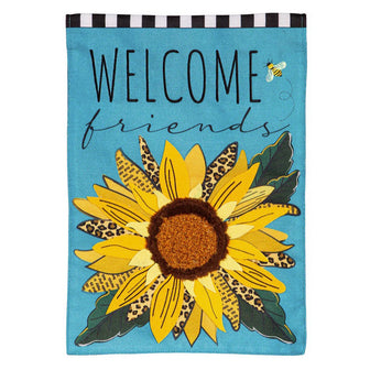 Welcome Friends Leopard Sunflower Burlap Garden Flag